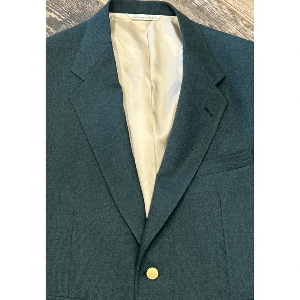 VINTAGE‎ Stafford Mens Green Blazer Jacket Gold Buttons USA Classic Size 42S